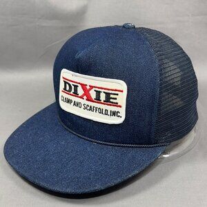 Vtg Dixie Snap Back Cap Hat Nissin Blue Denim Trucker Mesh Rope Foam Patch Mens